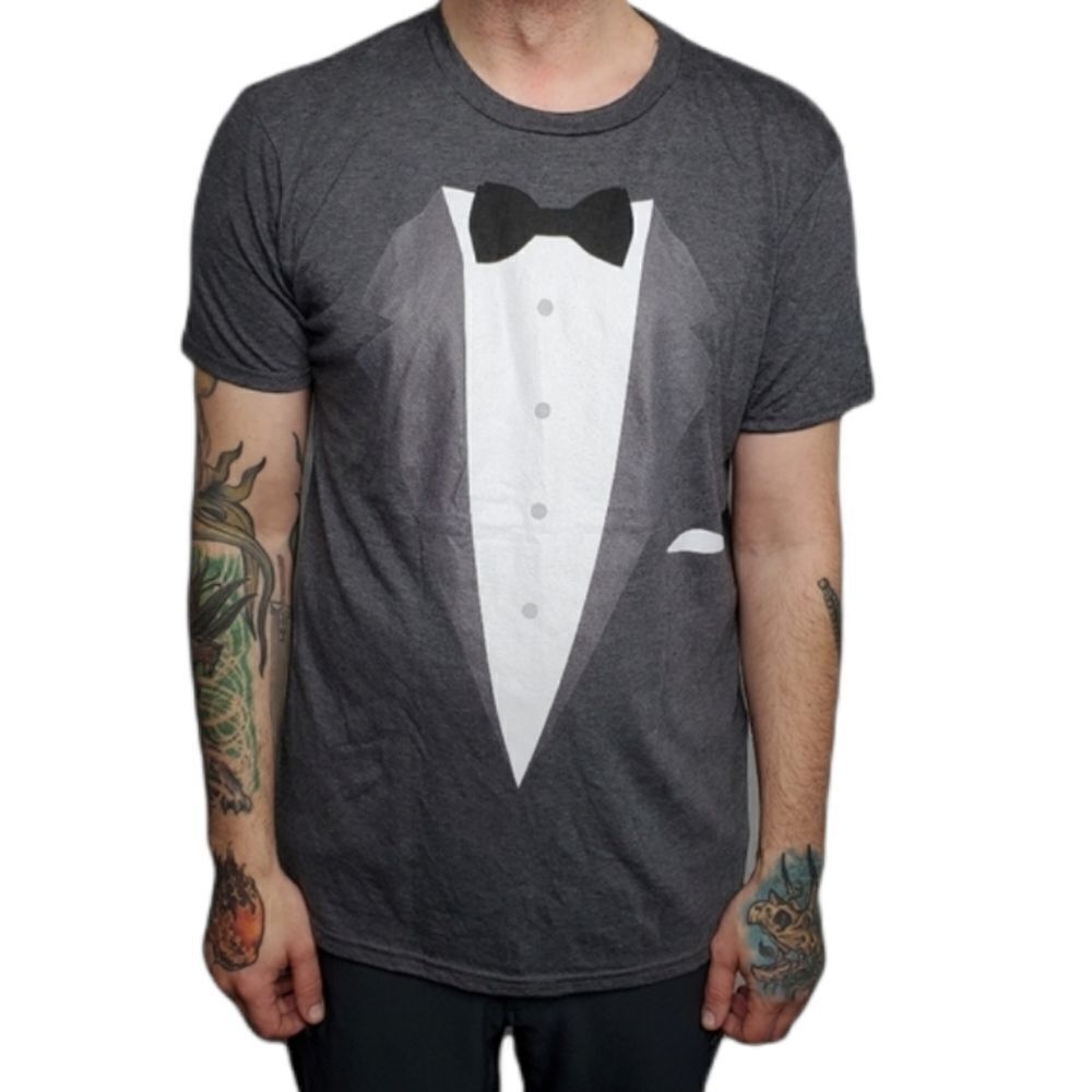 TUXEDO t-shirt gray printed novelty graphic tee unisex L